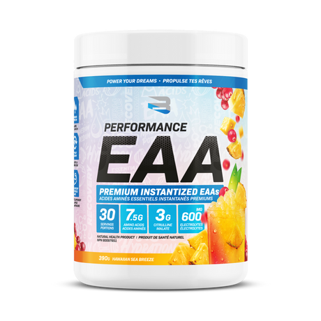 Believe Supplements Performance EAA Premium Instantized EAAs 390g — Hawaiian Sea Breeze tub front
