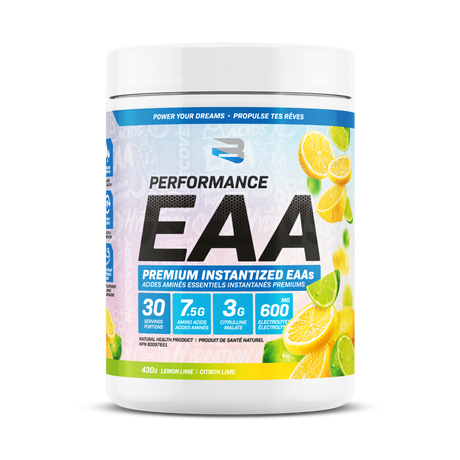 Believe Supplements Performance EAA Premium Instantized EAAs 430g — Lemon Lime tub front