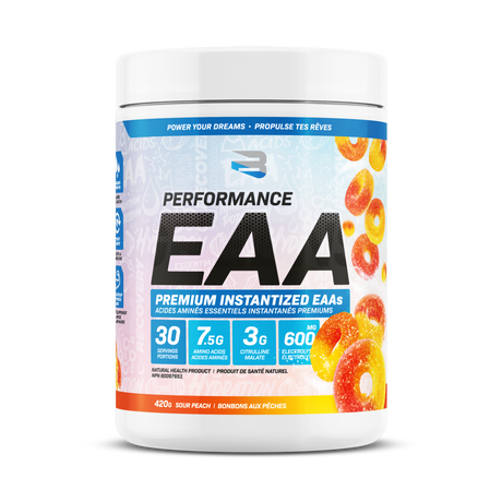 Believe Supplements Performance EAA Premium Instantized EAAs 420g — Sour Peach tub front