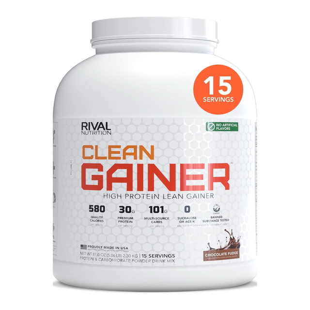 Rival Nutrition Clean Gainer supplement container on a white background