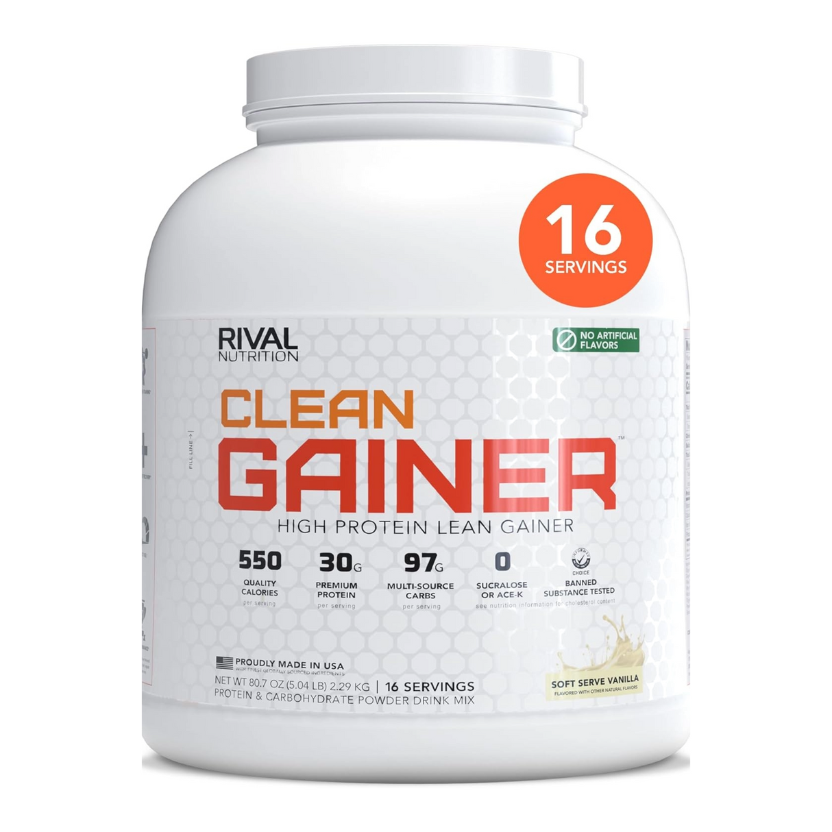 Rival Nutrition Clean Gainer supplement container on a white background
