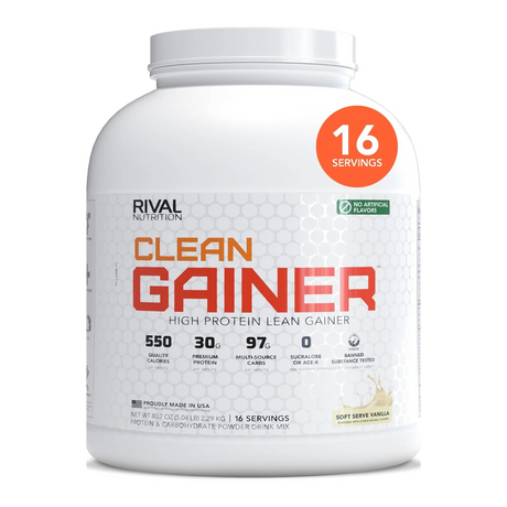 Rival Nutrition Clean Gainer supplement container on a white background