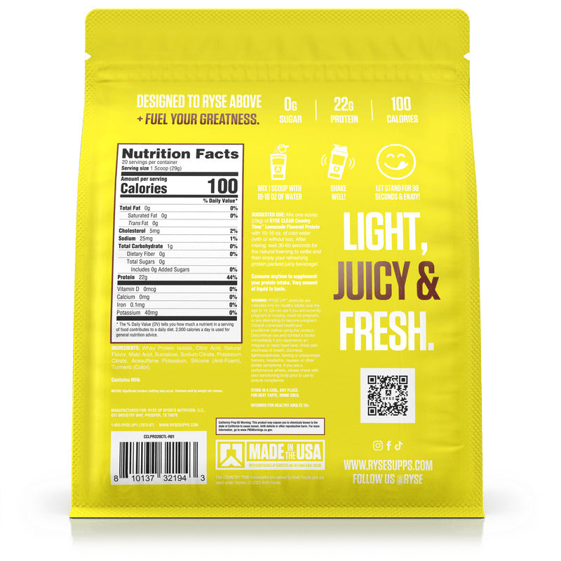 Ryse Clear Protein Powder 20 Servings