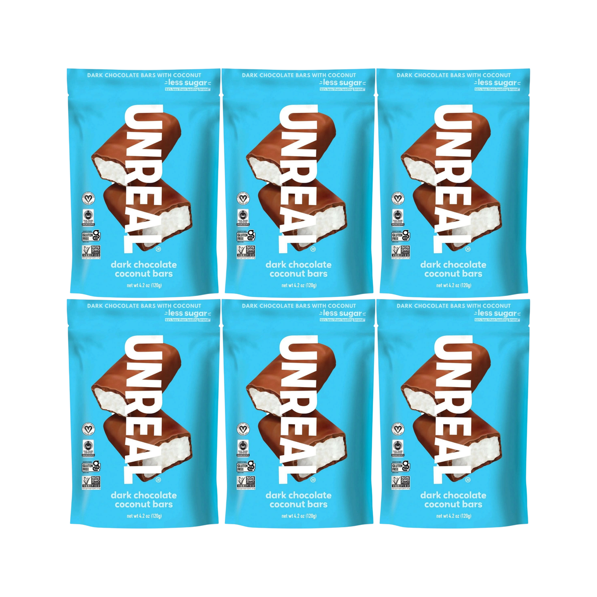 Unreal Snacks Multi-Serve Bags Dark Chocolate Coconut Bars (Pack of 6)