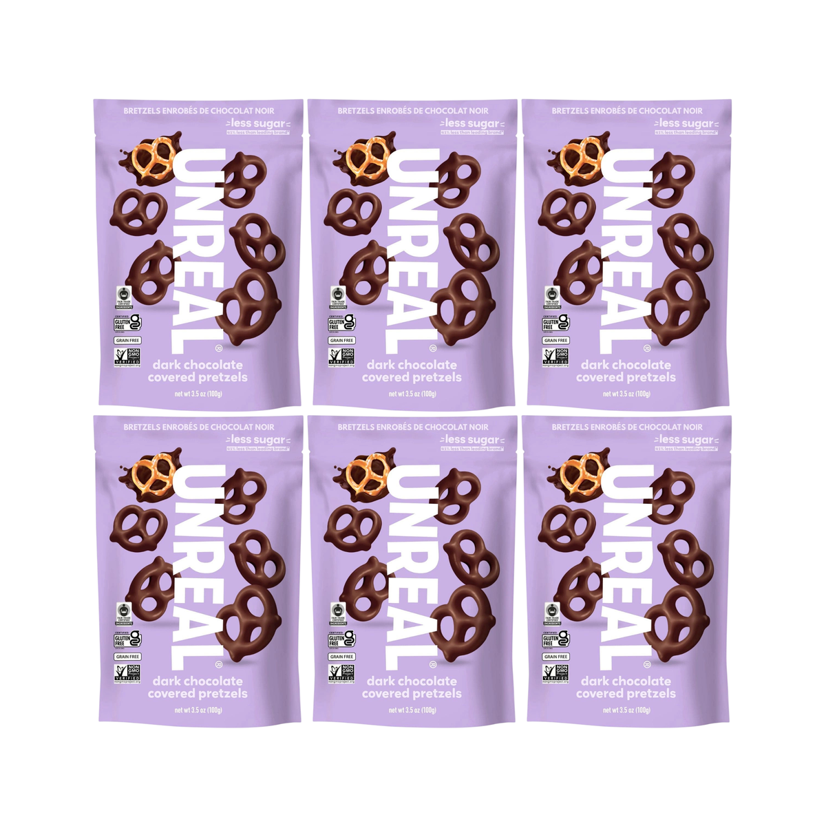 Unreal Snacks Multi-Serve Bags Dark Chocolate Covered Pretzels (Pack of 6)