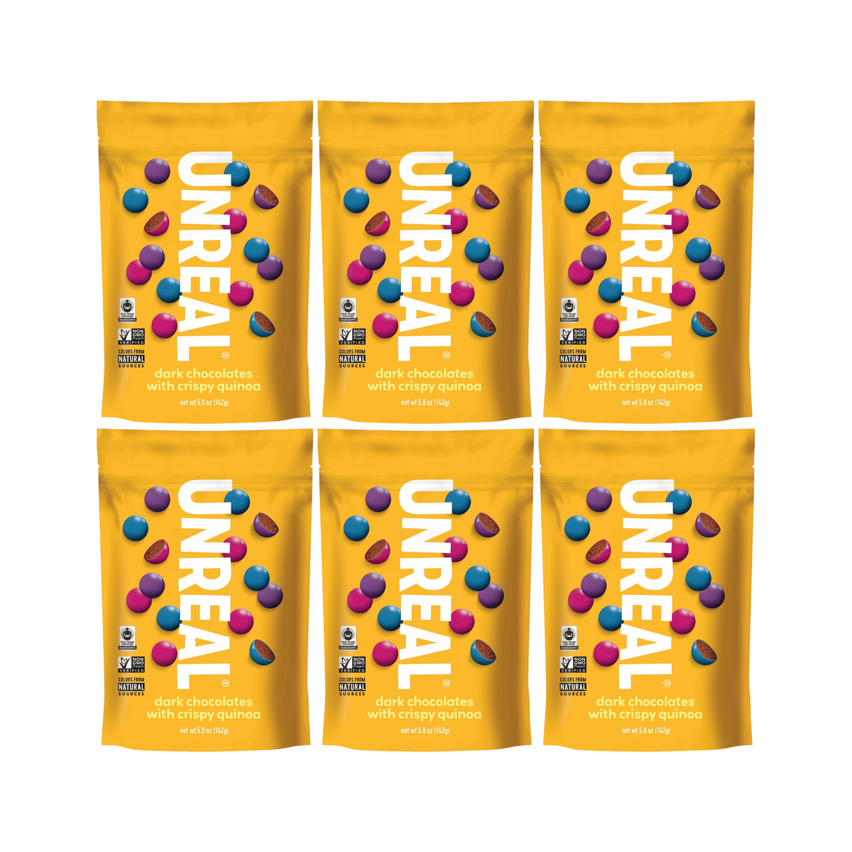 Unreal Snacks Multi-Serve Bags Dark Chocolate Crispy Quinoa Gems (Pack of 6)