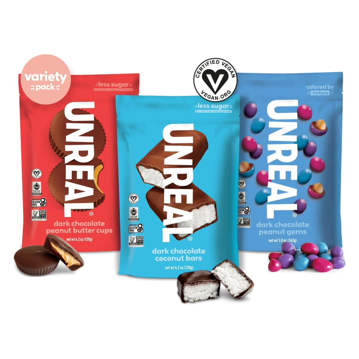 Unreal Snacks Vegan Variety Pack (Pack of 3)