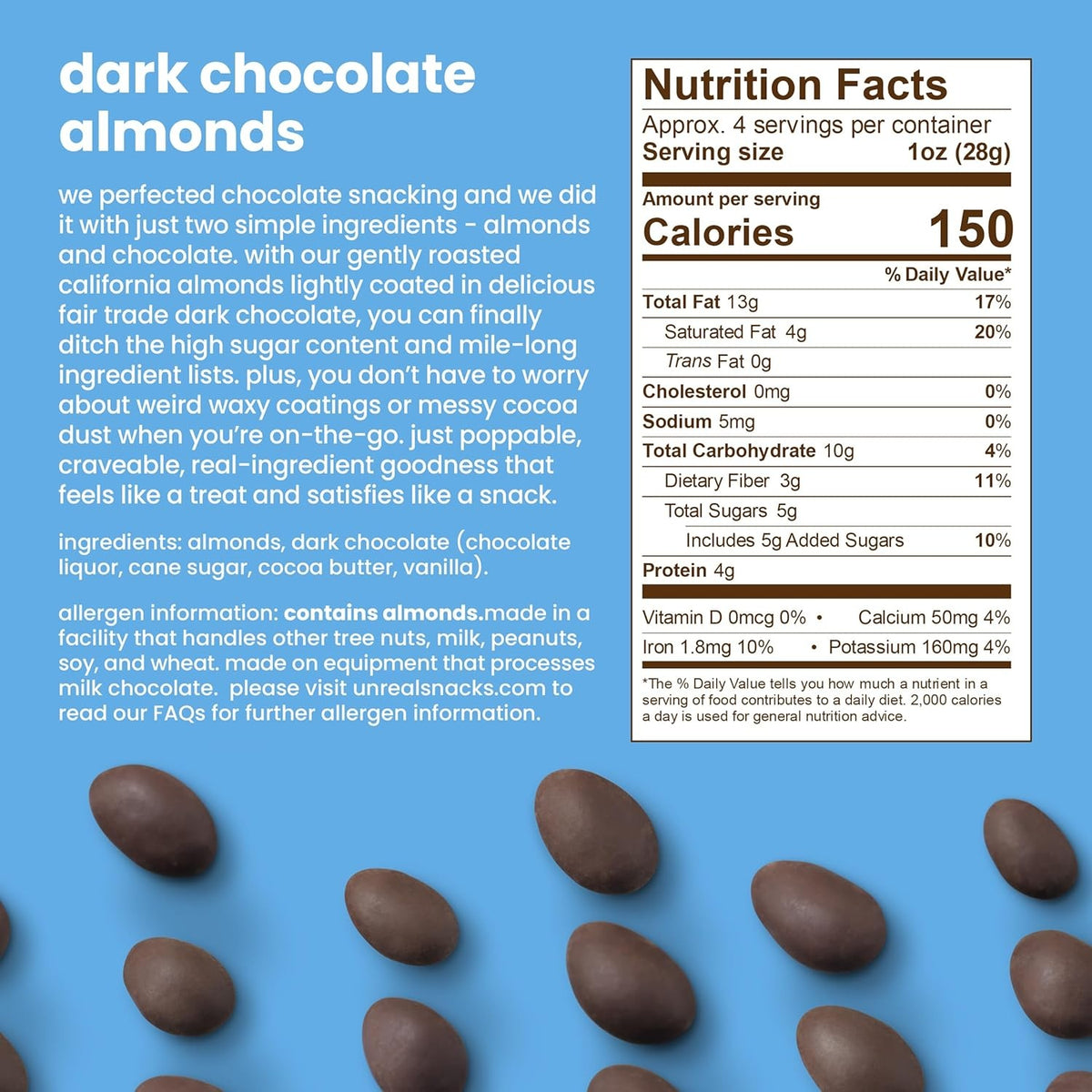 Unreal Snacks Multi-Serve Bags Dark Chocolate Covered Almonds (Pack of 6)