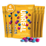 Unreal Snacks Multi-Serve Bags Pack of 6 — Dark Chocolate Crispy Quinoa Gems, front and product display