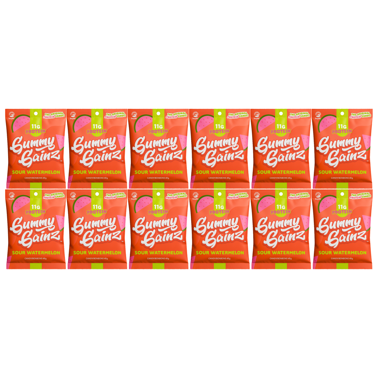 Gummy Gainz Protein Candy Sour Watermelon (Box of 12 Bags)