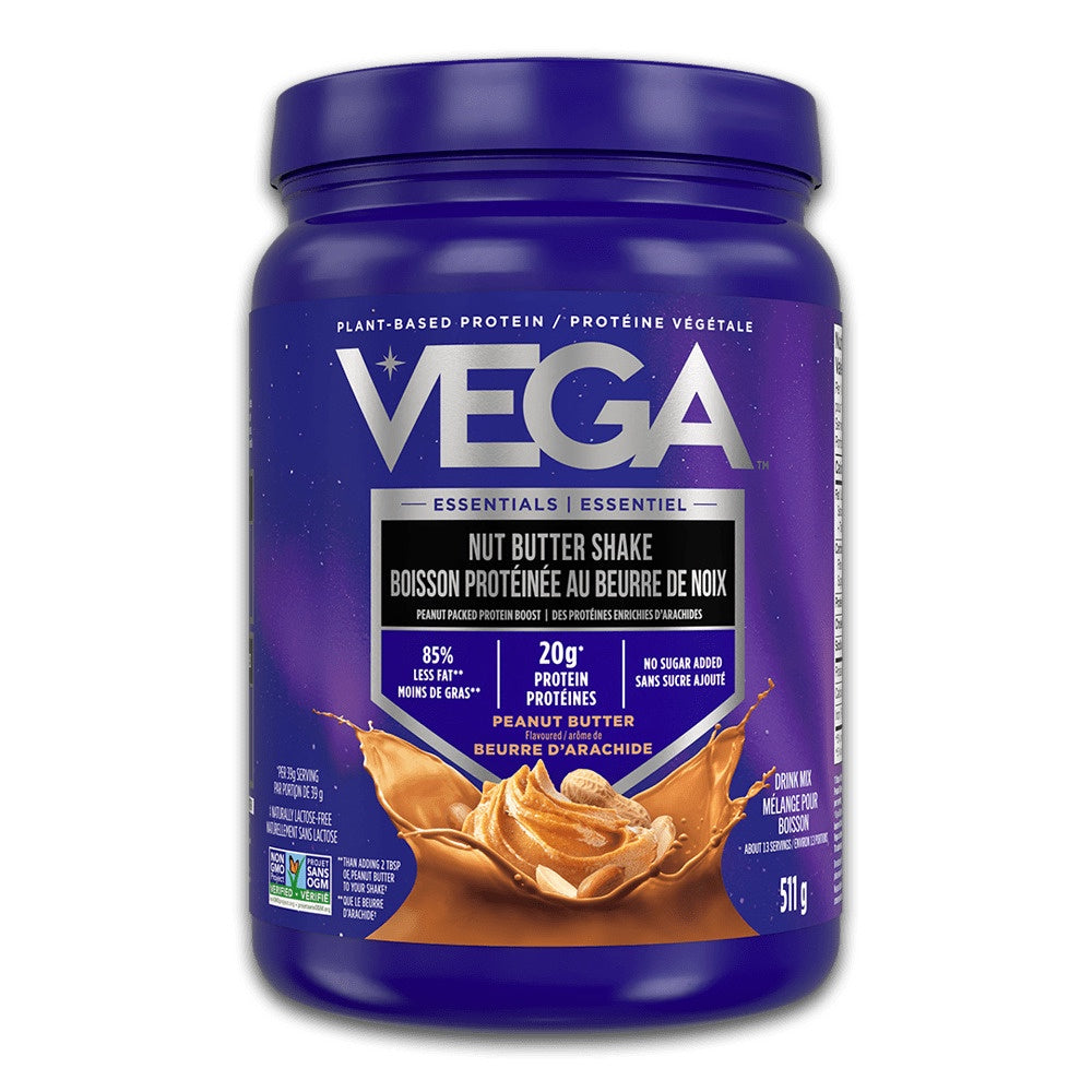 Vega Nut Butter Shake Plant-Based Protein 13 servings — Peanut Butter tub, front label