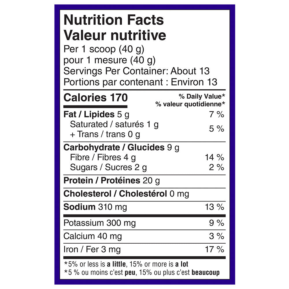 Vega Nut Butter Shake Plant-Based Protein — Nutrition Facts panel, 170 calories and 20 g protein per 40 g scoop