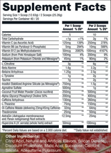CBUM RAW Thavage Pre-Workout 40 Servings — Cherry Lime Slush — ingredients label and nutrition facts panel