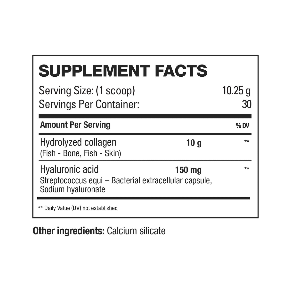 HD Muscle CollagenHD 30 Servings — ingredients label and nutrition facts panel