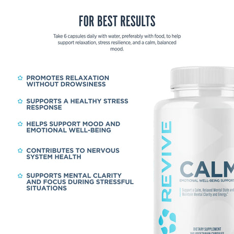 Revive Calm Cortisol Management Formula 180 Veggie Capsules — ingredients label and nutrition facts panel
