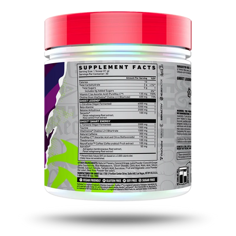 Ghost Legend V3 Pre-Workout 60 Servings — Welch's Grape — ingredients label and nutrition facts panel