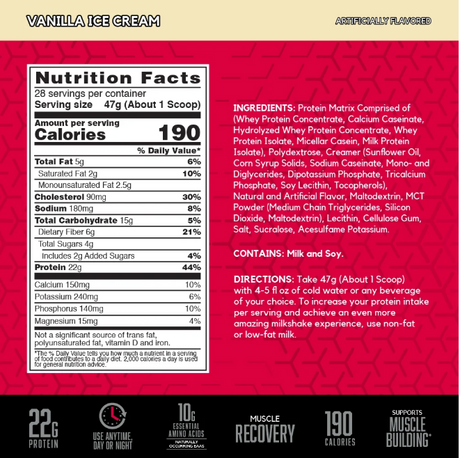BSN Syntha-6 2.91lbs Protein Matrix — Vanilla Ice Cream — ingredients label and nutrition facts panel