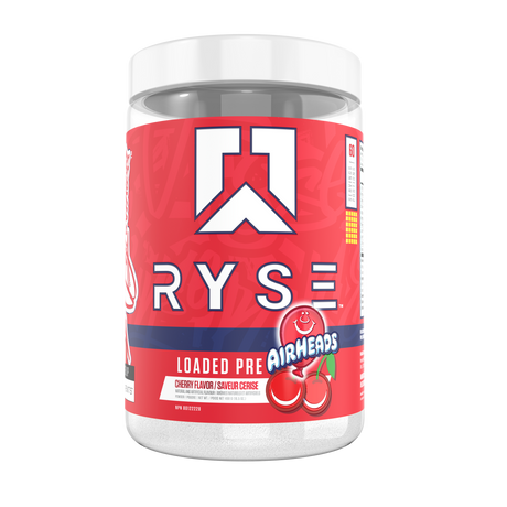 Ryse Loaded Pre 30 Servings — Airheads Cherry tub, front label