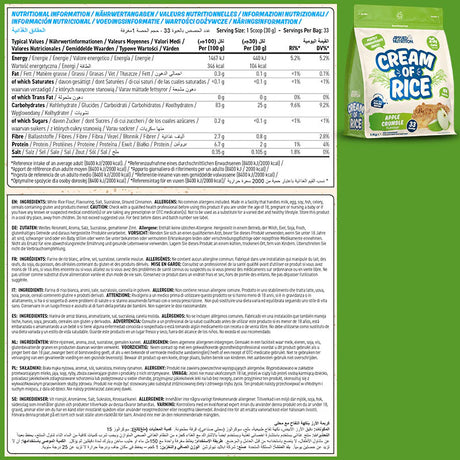 Applied Nutrition Cream of Rice Apple Crumble Rear Label Nutrition information
