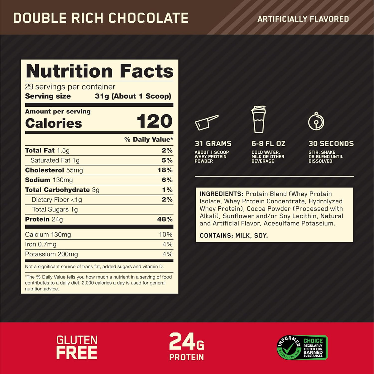 Optimum Nutrition Gold Standard Whey 10lbs — ingredients label and nutrition facts panel