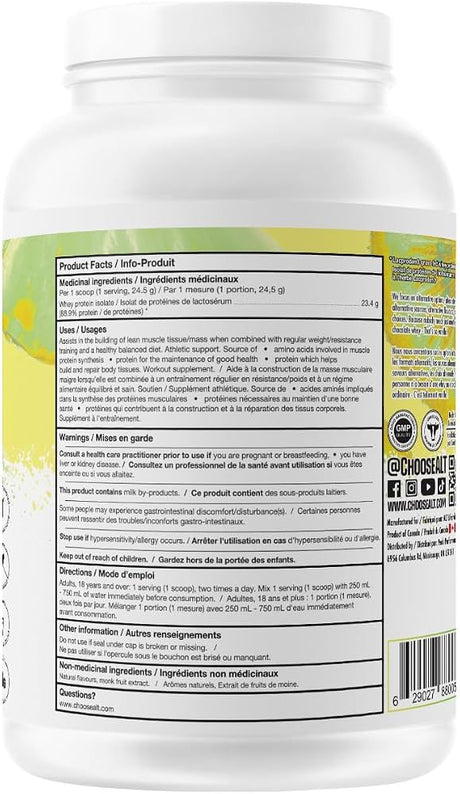 ALT Clear Whey Isolate 20 servings — Pineapple Kiwi — ingredients label and nutrition facts panel