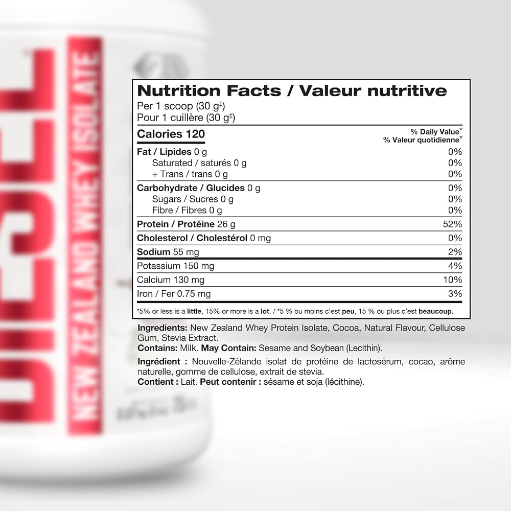 Perfect Sports Diesel New Zealand Whey Isolate 5LB — Triple Dark Chocolate — ingredients label and nutrition facts panel