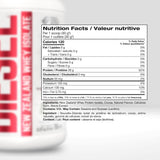 Perfect Sports Diesel New Zealand Whey Isolate 5LB — Triple Dark Chocolate — ingredients label and nutrition facts panel