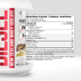 Perfect Sports Diesel New Zealand Whey Isolate 2LB — Peanut Butter Chocolate — ingredients label and nutrition facts panel
