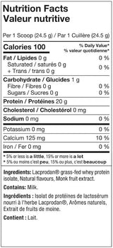 ALT Clear Whey Isolate 20 servings — ingredients label and nutrition facts panel