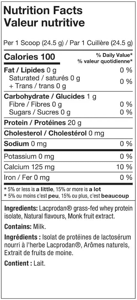 ALT Clear Whey Isolate 20 servings — ingredients label and nutrition facts panel