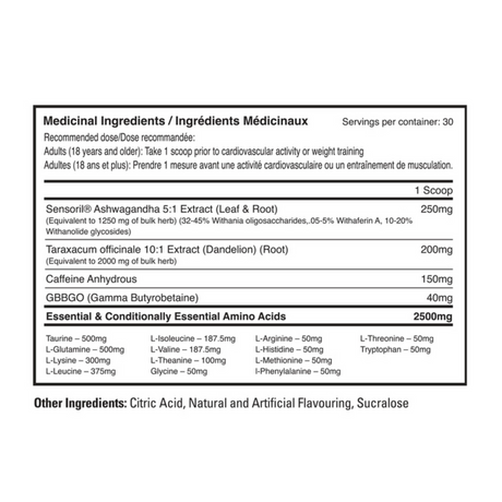 Ballistic Quick Prep 30 Servings — ingredients label and nutrition facts panel