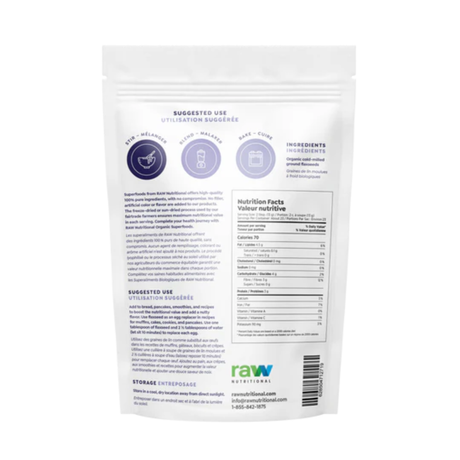 Raw Nutritional Ground Flaxseeds 300g — ingredients label and nutrition facts panel