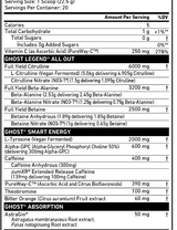 Ghost Legend All Out Loaded Pre Workout 20 / 40 Servings — Warheads Sour Green Apple — ingredients label and nutrition facts panel