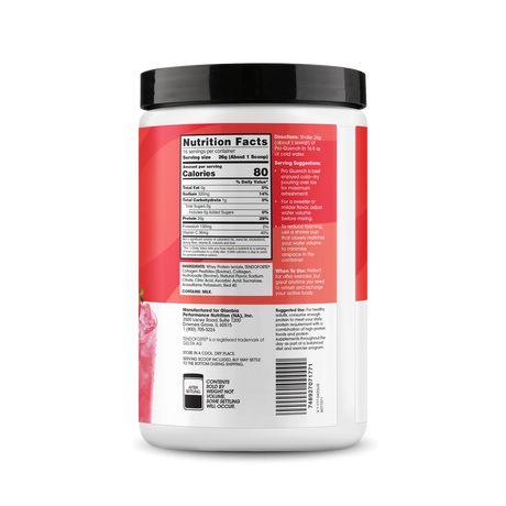ON Pro Quench Clear Protein, Collagen & Electrolyte Powder 16 Servings — ingredients label and nutrition facts panel