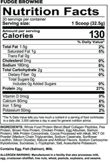 RedCon1 MRE Lite 2lbs Animal Based Protein Powder — Fudge Brownie — ingredients label and nutrition facts panel