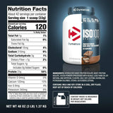 Dymatize Iso 100 Hydrolyzed Whey Protein 3LB — Fudge Brownie — ingredients label and nutrition facts panel