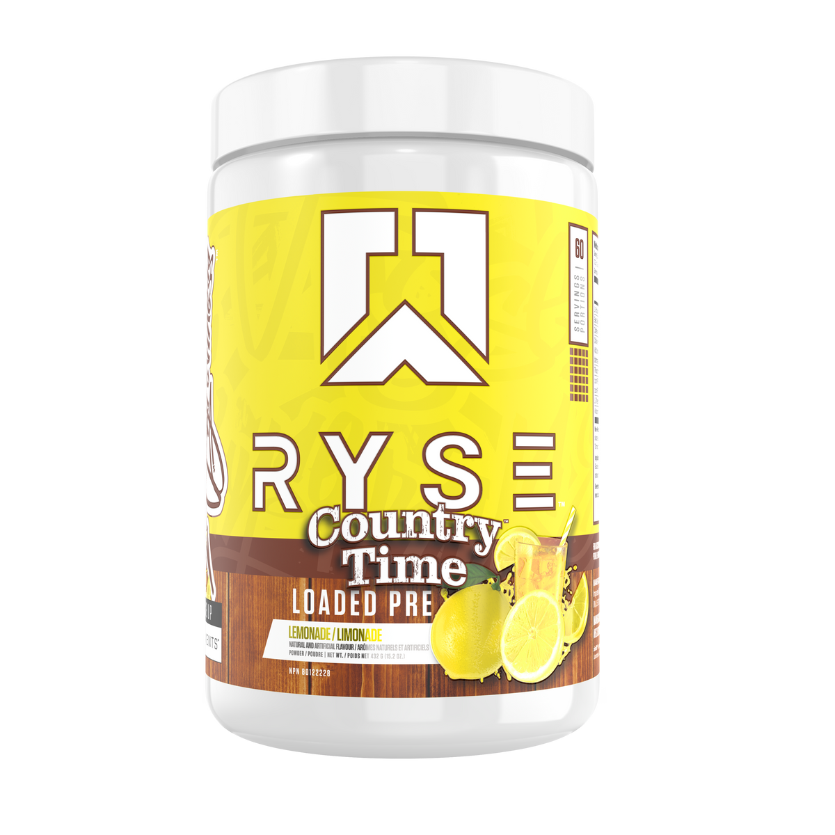 Ryse Loaded Pre 30 Servings — Country Time Lemonade tub, front label