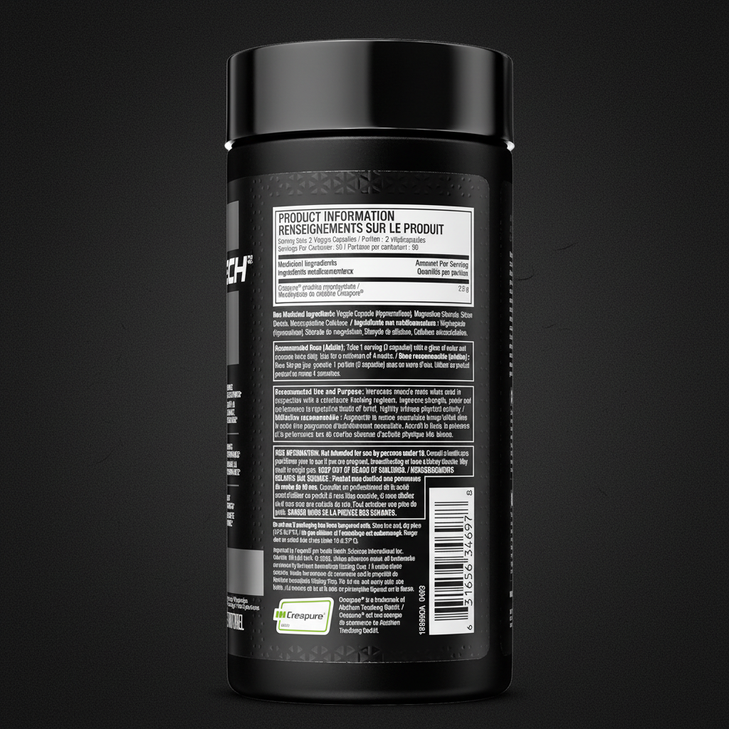 MuscleTech Creapure Creatine Capsules 100 Caps Bottle Rear Label