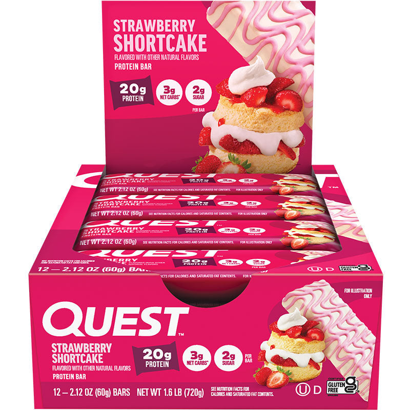 Box of 12 Quest Strawberry Shortcake protein bars 720g 1.6lb