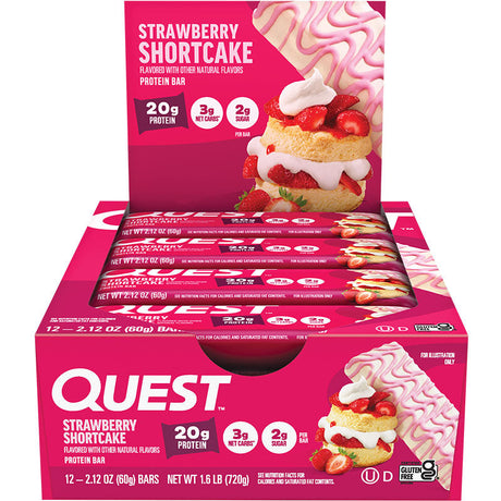 Box of 12 Quest Strawberry Shortcake protein bars 720g 1.6lb