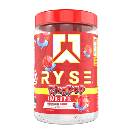 Ryse Loaded Pre 30 Servings — Ring Pop Cherry tub, front label