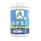 Ryse Loaded Pre 30 Servings — Sour Punch Sour Blue Raz tub, front label