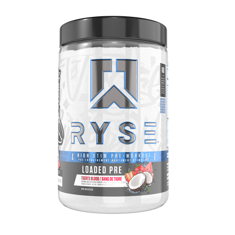 Ryse Loaded Pre 30 Servings — Tiger's Blood tub, front label
