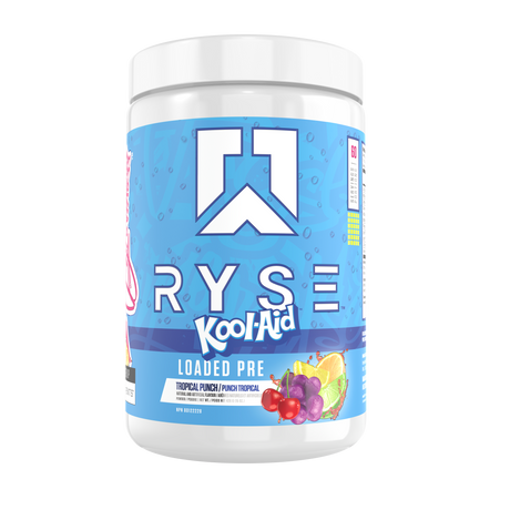 Ryse Loaded Pre 30 Servings — Kool-Aid Tropical Punch tub, front label